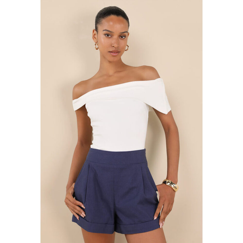 Lulus Marieke Navy Pleated High-rise Shorts Blue - Size XL